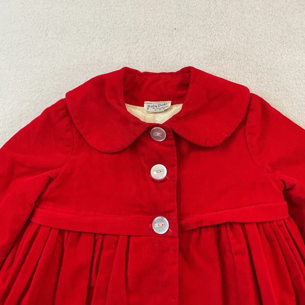 Vintage Baby Duds Of Oklahoma Red Corduroy Coat Jacket Girls Size 1T Lined